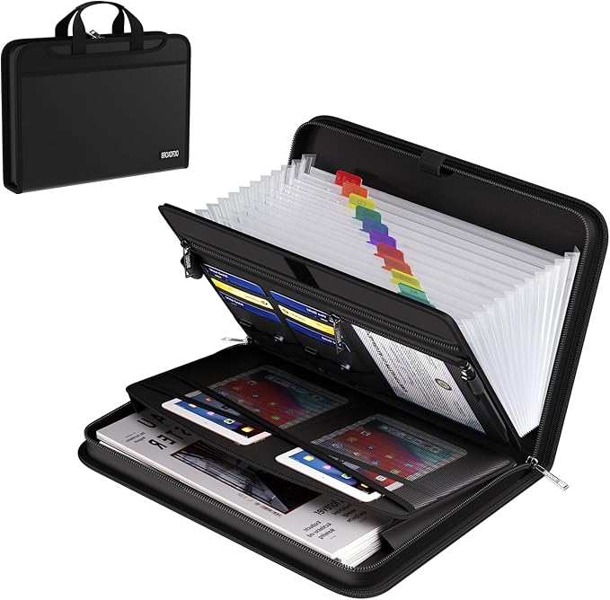 Fireproof & Waterproof Accordion File Organizer, 13-Pocket Expanding Document Organizer with Handle & Labels,Heat-Resistant fireproof file folder A4/Letter Files, Safe travel file organizer