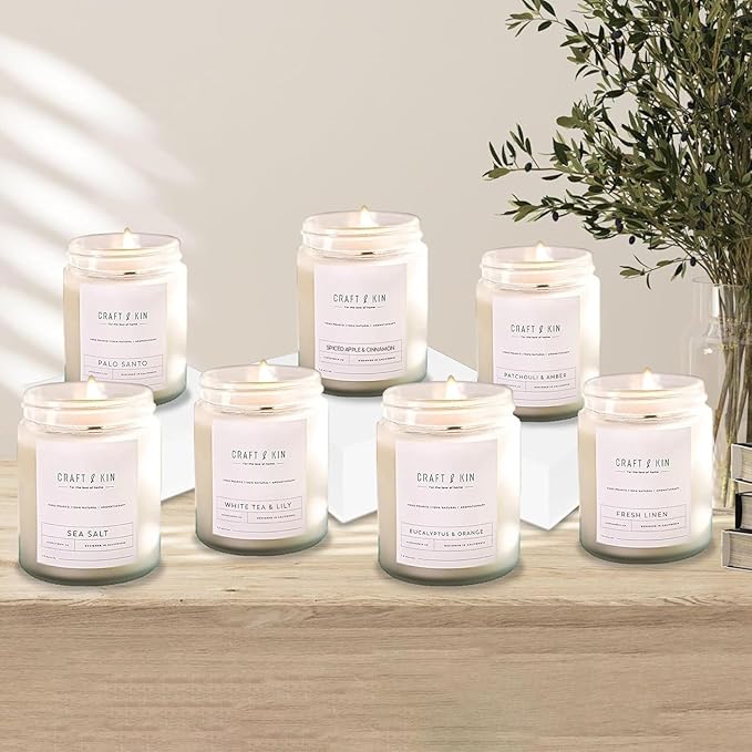 Craft & Kin Apple and Cinnamon Scented Candles | 8 Oz, 45-Hour Long Lasting | Classic Soy Winter Candle with Wood Wick | Made with Natural Soy | Candles Gifts for Men and Women