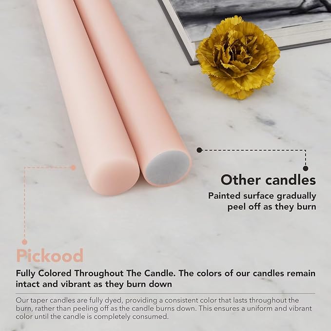 12-Inch Tall Dripless Taper Candles Set of 4 - Pearl Pink Tapered Candles, Perfect for Christmas - Smokeless, Unscented, Long Burning - Hand Poured, Colored Tall Candlesticks - Rosa Perla