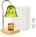 Candeldo Candle Warmer Lamp with Timer: Green Flower Candle Warming Lamp with 2 Bulbs Height Adjustable Wax Warmer Dimmable Bedroom Decor Mothers Day Gift for Women