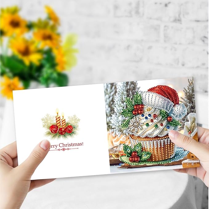 DIY Diamond Art Christmas Greeting Card, Diamond Art Christmas Greeting Card, Christmas Cards, Handmade Christmas Card Making Kits for Family & Friends-Christmas Cupcakes
