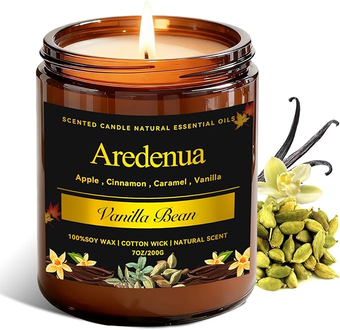 Vanilla Bean Odor Eliminating Candles | Vanilla Bean Scented Soy Candle for Home, Air Freshening & Cozy Vanilla Scent, Relaxing Home Scented Candles, Cozy Winter Candle Gift for Women & Men