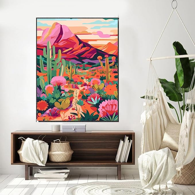 Meothan Cactus Flowers Paint by Numbers Kits for Adults Beginners-Desert Cactus Paint by Number for Adults, Easy Canvas Paint by Numbers for Home Wall Decor and Gifts 16X20 inch