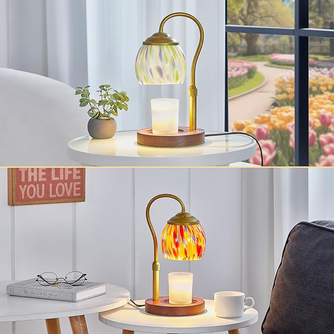Tiffany-Style Candle Warmer Lamp | Handcrafted Stained Glass Home Decor with LED Bulb | Flameless Wax Melter for Living Room, Bedroom, Housewarming Gifts (Dragonfly)