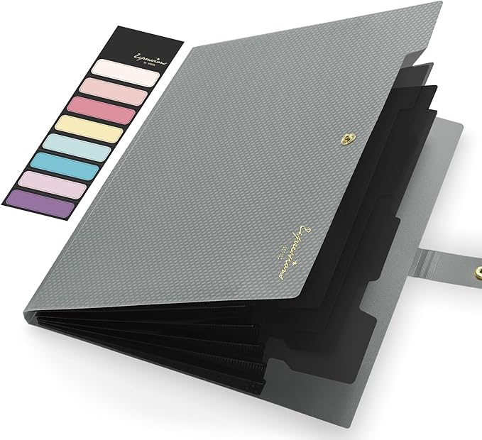 Sooez Accordion File Organizer, Letter Size Expanding File Folder with Labels, 5 Pocket Folders for Document, Portable Paper Bill Receipt Organizer for Home School Office Supplies, A4 Size, Grey