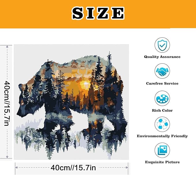 Paint by Numbers for Adults Forest Bear Paint by Numbers Kits for Beginner, DIY Acrylic Paint by Number on Canvas Easy Animal Paint by Numbers for Adults Home Wall Decor 16X16 Inch Without Frame