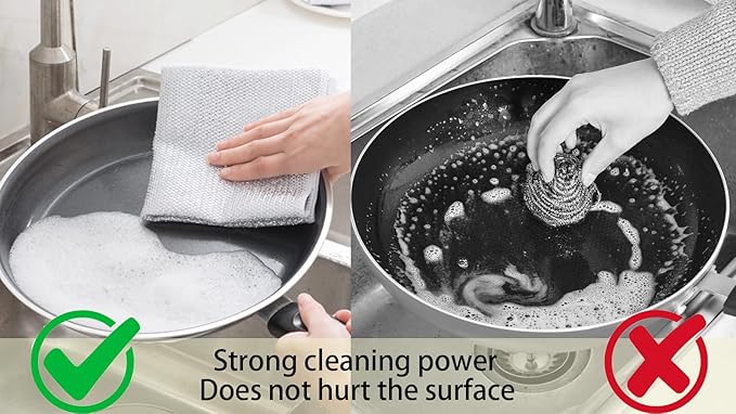 8 Pac Multipurpose Wire dishwashing rag- Reusable Non Scratch Wire Dishcloth, Non Scratch Dishcloth That Can for Kitchen Pots and cooktops, Sinks Dish Rags 7.87' * 7.87'