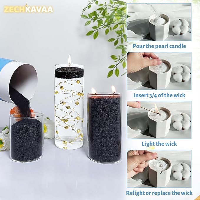 Sandalwood Scented Black Pearled Candle 141oz Luxury Sand Candle Granulated Wax - 150 Cotton Wicks – Wax for Candle Making Decorative Candles Smooth and Clean Burning Lasts up to 800 Hours