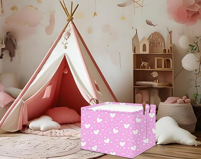Collapsible Kids Toys Bin, Cute Baby Storage Bin, Books Box, Gift Basket (Pink Full Love)