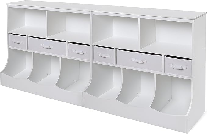 Badger Basket Combo Toy Storage Organizer and Bookshelf - Kids Storage Unit with 3 Removable Baskets, Open Shelves, Top Display Surface - White