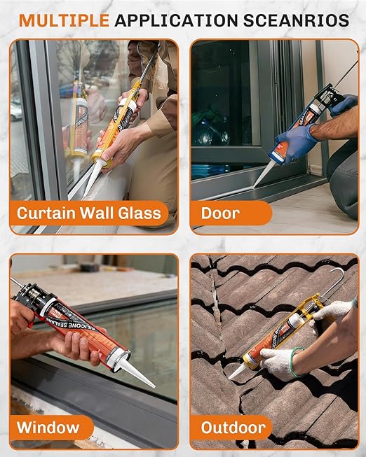 WELLUCK Gray Silicone Caulk, 100% Waterproof Silicone Sealant Adhesive Caulking,for RV, Kitchen,Bathroom, Window, Door, Glass,10.2FL.OZ/300ML（1 Pack）