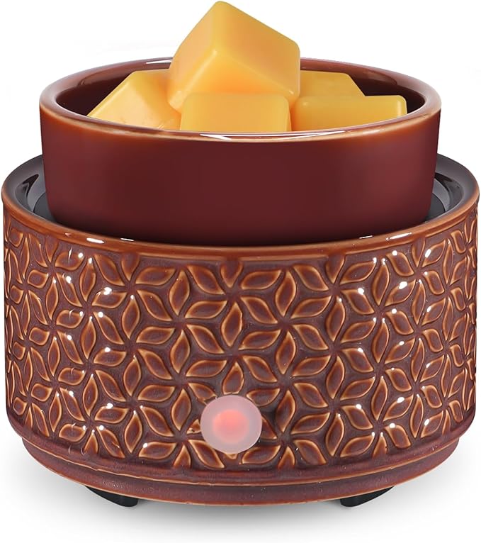 nawaza Ceramic Wax Melt Warmer, 4-in-1 Electric Fragrance Candle Wax Melter and Wax Cubes for Home Office Bedroom Aromatherapy Essential Oil Burner as Birthday Gifts for Women Mom Girl(Dark Brown)