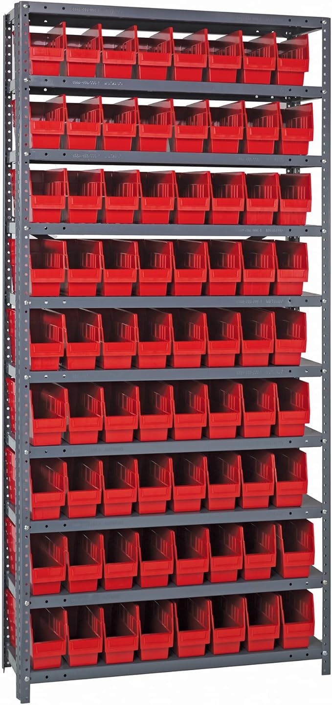 Quantum Storage Systems 1875-203RD Store More Steel Shelving Unit with 6' Shelf Bins, 18' D x 36' W x 75' H, Red