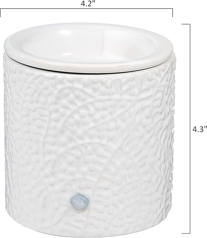 White Leaf Ceramic Candle Warmer Electric with Safety Timer | Automatic Plug in Fragrance Warmer for Scented Wax Melts, Cubes, Tarts | Air Freshener Set for Home Décor, Office, and Gifts