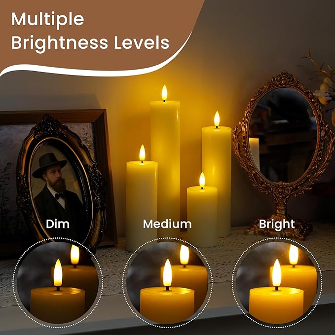 Rechargeable Flameless Flickering Tall Wax Remote 2.2" x4" 6" 8" 10" Ivory Candles, Timer Set of 4 LED Battery Operated Fake Warm Light Pillar Candles(Included USB Charging Cable with 2 Ports)