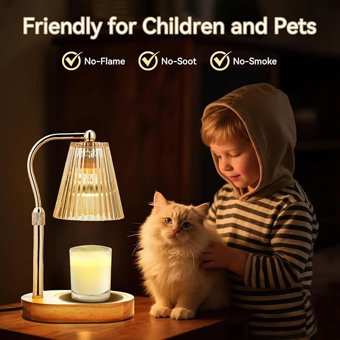 Candle Warmer Lamp with 2Bulbs, Adjustable Height Dimmable Wax Warmer with Timer, Wax Melt Warmer with 4 Brightnes, Candle Warmer Light for Mothers Day/Birthday Gifts