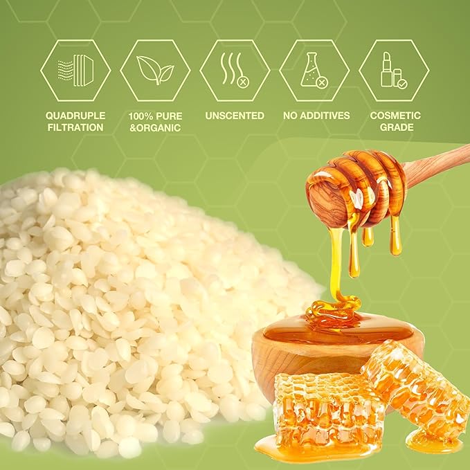 VALLYDOM Organic Beeswax Pellets - 4536g White Beeswax Pastilles, Pure Natural Bulk Bees Wax Pellets for DIY Beeswax Making Candles Skin Care Lip Balm Soap Lotion (10lb)