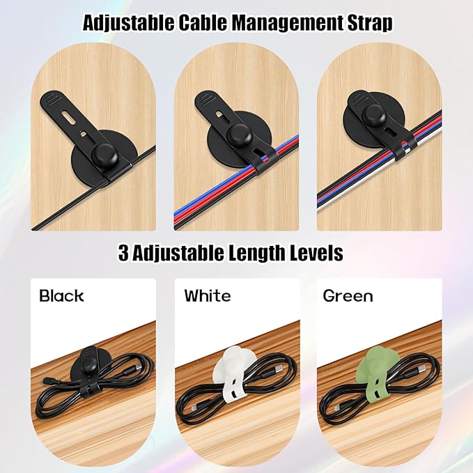 8Pcs Silicone Cable Straps, Self Adhesive Cable Management Under Desk, Reusable Cable Clip, Wire Organizers for Cords, Cord Holder for Home, Kitchen, Office, Bedroom, Car (Black)