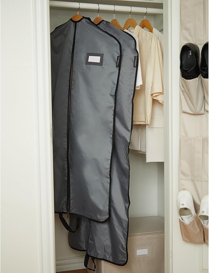 Covermates Keepsakes Garment Bag Set for Closet Storage and Travel – Breathable Suit and Dress Bags with ID Window and Carrying Handles – Heavy-Duty Hanging Wardrobe Protection Set, Grey