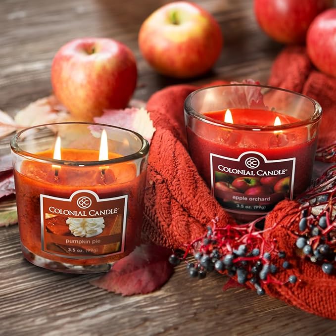 Colonial Candle Pumpkin Pie Scented Jar Candle, 2 Wick, 3.5 oz, Mottled Wax Candle