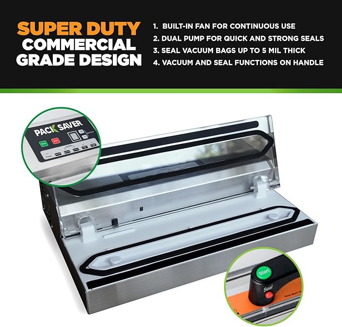 Vacuum Sealing Machine, Extra Wide, Dual Pump, One-Hand Operation, Built-In Fan, Commercial Grade, Versatile and Multifunctional (Extra Large)