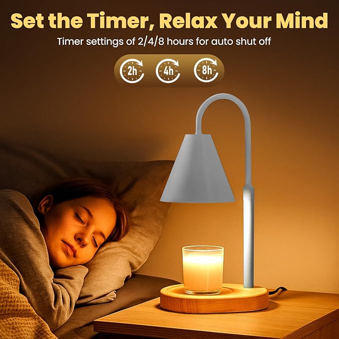 Lavalay Candle Warmer Lamp – App-Controlled Dimmable Warmer Light with Timer & Adjustable Height – Modern Flameless Silver Candle Melter lamp with Wood Base for Jar Candles– Gift for Mom & Women