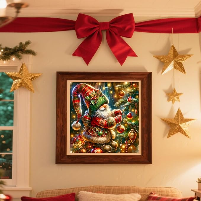 cviokrdu Christmas Diamond Art Kits for Adults, Gnome Diamond Painting Kits for Adults, Christmas Round 5D Gem Painting Kit Arts for DIY Crafts Gift Home Wall Decor 14x14inch
