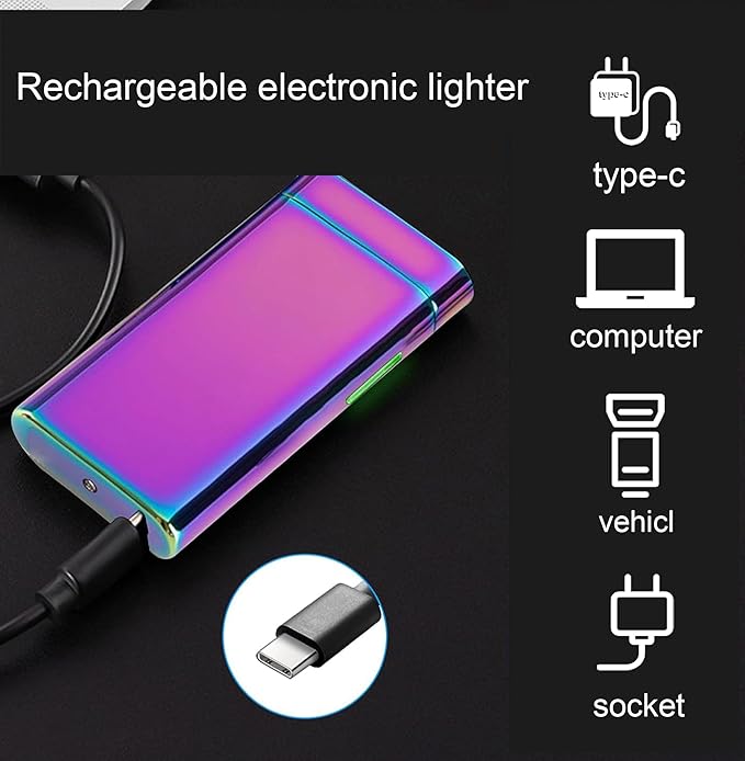 Plasma Rechargeable Electric Lighter with LED Battery Indicator Strong Flame, USB Convenient Charging, Windproof Lighter Outdoor（B-Blue
