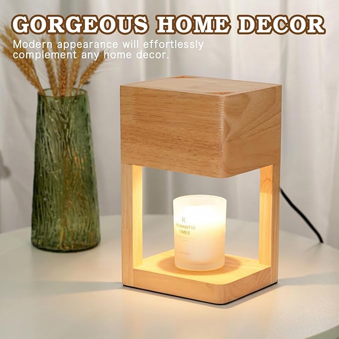 Candle Warmer Lamp Wood with Timer, Dimmable Electric Candle Lamp Warmer for Jar Candles, 2*35 Watt Bulb, Mothers Day Birthday Gifts for Women Mom, Decorative Wooden Candle Lamp for Bedroom Home Decor