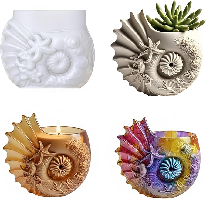 Conch Starfish Resin Molds Silicone Molds - Reusable Classic Design for Casting with Epoxy Resin, Concrete, and Plaster to Create DIY Home Decor, Cosmetic Organizers, and Plant Pots