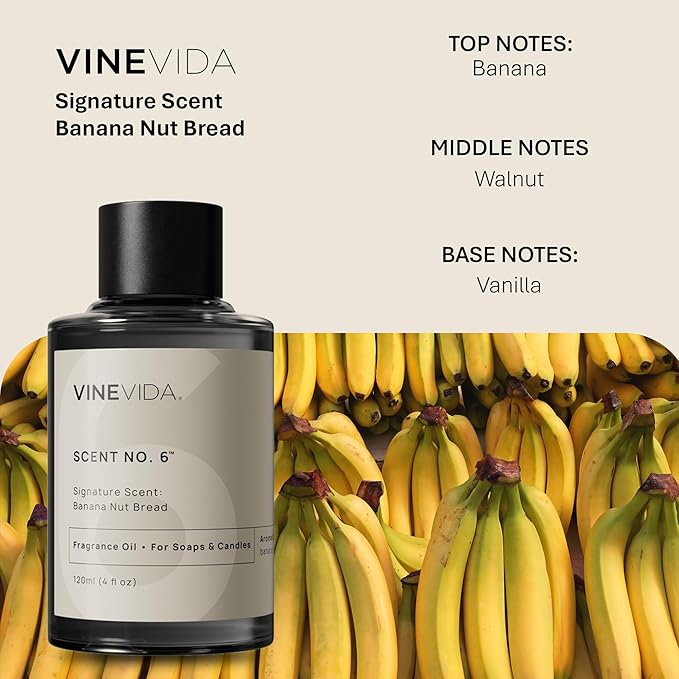 VINEVIDA [4oz] Banana Nut Bread Fragrance Oil for Soap Making Scents for Candle Making, Perfume Oils, Soy Candles, Bath Bombs, Massage Oil, Linen Spray Air Freshener, Laundry Balls Freshies