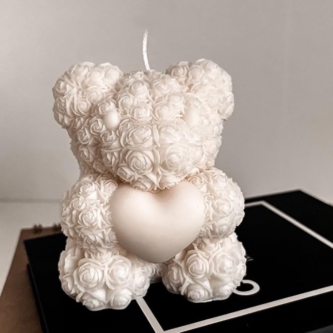 2-Pack 3D Rose Bear Candle Molds, Valentine's Day Silicone Molds, DIY Paint Your Own Heart Bear or Rose Bear Candle, Home Gifts Making Wax Ceramic Clay Mother’s Day Gift Birthday Gift