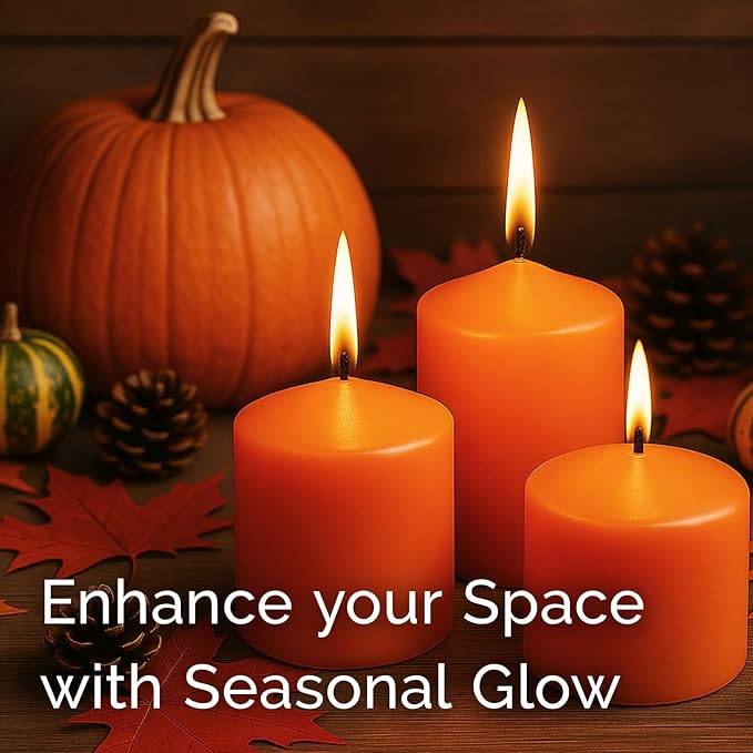 Stonebriar Unscented Pillar Candles – 35 Hour Burn Time, Long-Lasting Wax Candles for Weddings, Holidays, Home Décor & Special Events, Pack of 6, Orange, 3" x 4"
