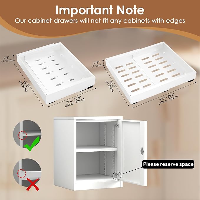 THMINS 2 Pack Expandable Pull Out Cabinet Organizer, 16" Deep Expandable (12.6" - 20.5") 3 Heavy Duty Slide Drawers Pull Out Drawers for Kitchen Storage Cabinet (White)