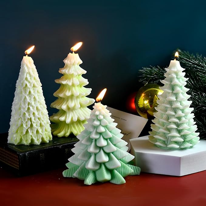 MGLIFEUL 5 PCS 3D Christmas Tree Pine Cone Silicone Candle Soap Epoxy Resin Wax Mold Silicone Shapes Christmas Tree Mold For Candle Resin Soap Craft Cake Chocolate Making Kit Christmas Gift Decoration
