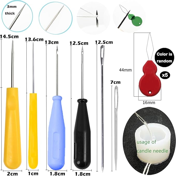 11 Pcs Candle Needle Kit,Wick Inserting Tool Molds Punch Needle with Hook Eye,Large-Eye Candle Wicking Needle(2 Style)