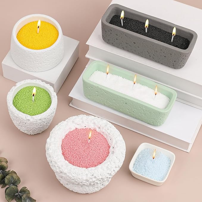 Blingfun 5 Color DIY Sand Wax Candle Making Kit – Refillable Pearled Wax with Candle Wicks, Scented Candle Supplies for Halloween, Christmas, Wedding, Home Decor (Sand Candle Craft Kit)