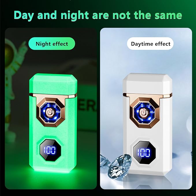 SKRFIRE Electric Lighter Rechargeable USB C Arc Plasma High Power Flame Cool Windproof Electronic Candle Lighter with LED Flashlight for Candle, Firework, Incense (Luminous White)