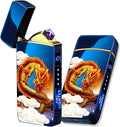 Arc Lighter, Smart Electric USB Rechargeable Lighter Windproof Flameless Lightweight Plasma for Fire,BBQs,Fireworks,Candle,Camping - Outdoors Indoors (T3-Blue Printed Dragon)