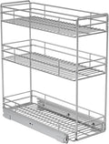 ROOMTEC 3-Tier Pull Out Cabinet Organizer for Narrow Cabinet (8.5" W X 20.5" D), Kitchen Cabinet Organizer and Storage Cabinet Pull Out Shelves Under Cabinet Storage for Kitchen, Chrome