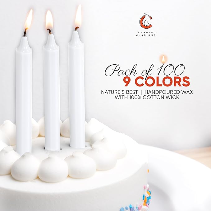 Candle Charisma 100 White Spell Candles - 4" Unscented Paraffin Chime Candles, Smokeless & Dripless, Colored Candles, 1.5 Hours Burn Time 0.4" Thick Taper Candles for Rituals,Birthdays and Parties
