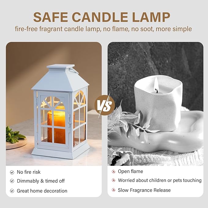 Candle Lamp Warmer with Timer,Compatible with 3 Wick Candles/Large Candel Jars,Electric Candle Warmer Lamp Dimmable Lantern Style,Fully Enclosed Designed and Hanging Up-White