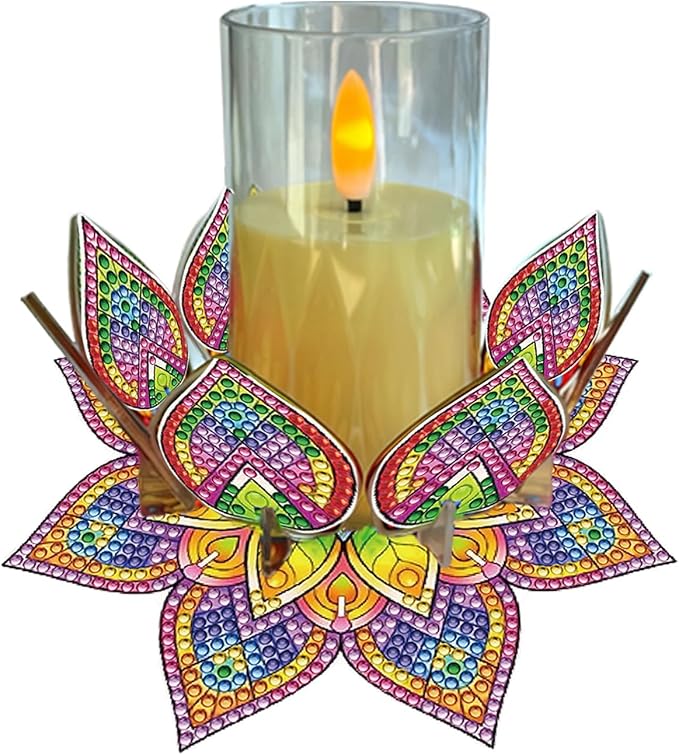 5D DIY Diamond Art Painting PVC Flower Candle Holders Tealight/Tea Light/Votive Candle Holder, for Table Centerpiece Home Décor Party Wedding Dinning-Flower-1