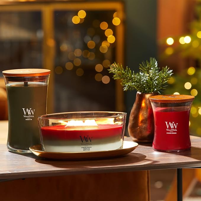 WoodWick Winter Garland Trilogy Holiday Candle Gifts for Women and Men, 16 oz Ellipse Trilogy Candle with Crackling Wick