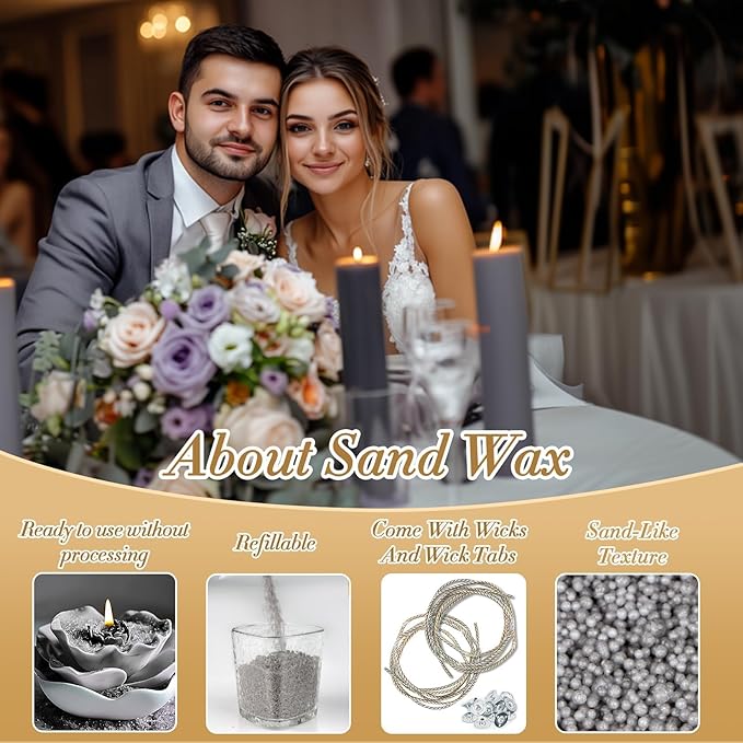 Sukh Grey Candle Sand with Wick - 430G(0.94lb) Sand Candle with Wicks Refillable for Weddings, Dating, Halloween, Christmas