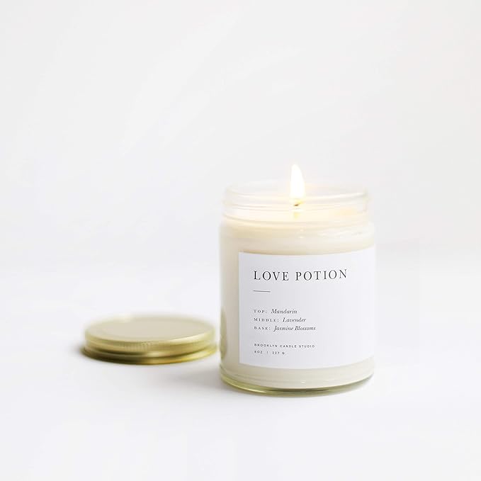 Brooklyn Candle Studio Love Potion Jar Candle - Luxury Scented Candle, Vegan Soy Wax, Hand Poured in The USA, 50 Hour Slow Burn Time - 7.5oz