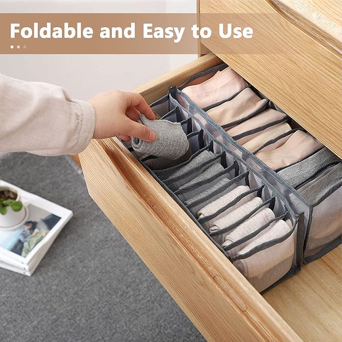 6 Pcs Underwear Drawer Organizer, Foldable Underwear Storage Divider Boxes 6/7/11 Cell Closet Clothing Organizers for Bras Panties Ties Socks Scarves Clothes