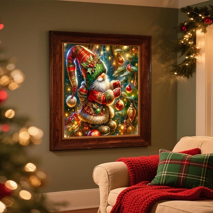 cviokrdu Christmas Diamond Art Kits for Adults, Gnome Diamond Painting Kits for Adults, Christmas Round 5D Gem Painting Kit Arts for DIY Crafts Gift Home Wall Decor 14x14inch