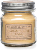 ECO CANDLE CO. Mason Jar Candle, Caramel Rum Cake, 8 oz. - Scents of Caramel, Rum, Maple, Almond, Pear, & Vanilla - 100% Soy Wax, No Lead, Kraft Label & Antiqued Pewter Lid, Hand Made