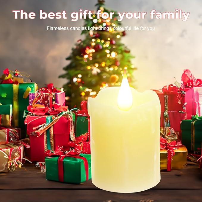 6 PCS Real Wax Rechargeable Flameless Warm White LED Candles,Remote Control,D2 x H4”,Brightness Adjustable Flickering Battery Operated Tea Lights Candles with timer,for Christmas,Home,Halloween Decor